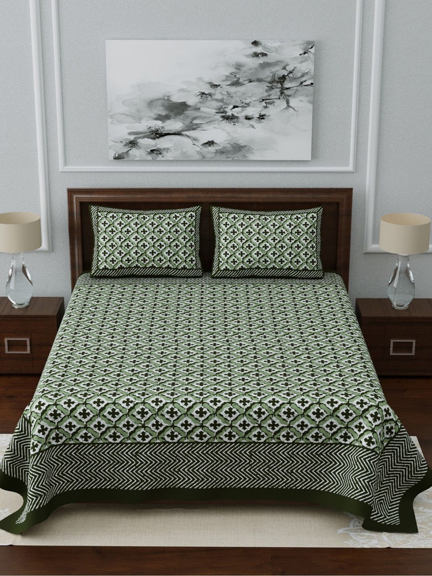 Living Roots Multicolor Jaipuri Printed Cotton Bed Sheet with 2 Pillow Cover