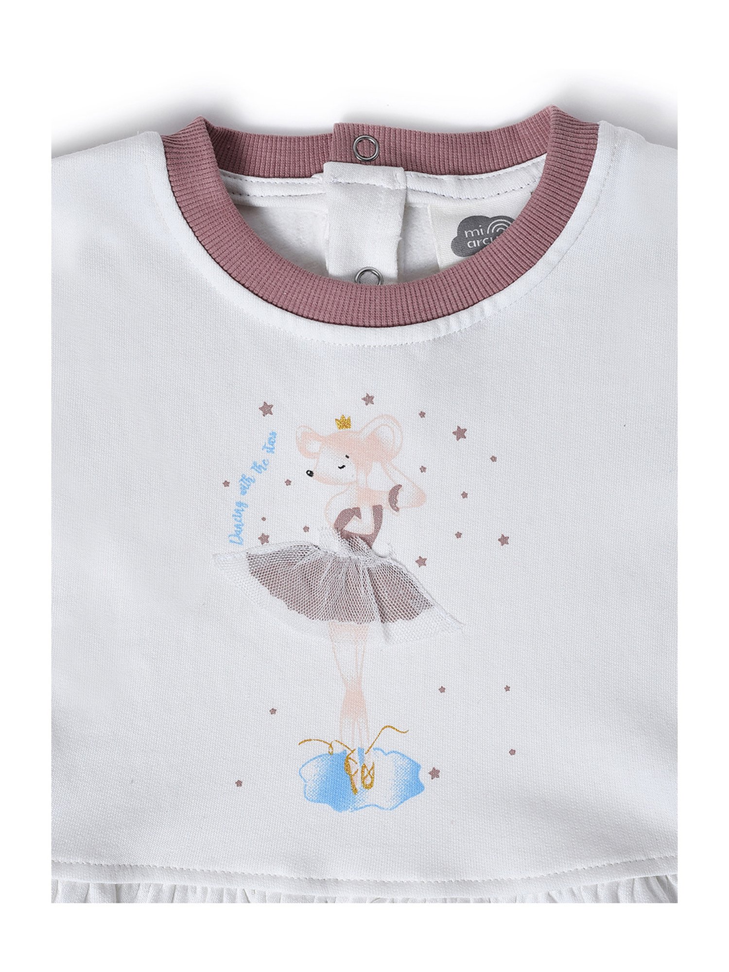 MiArcus Kids White & Pink Printed Full Sleeves Top with Pyjamas