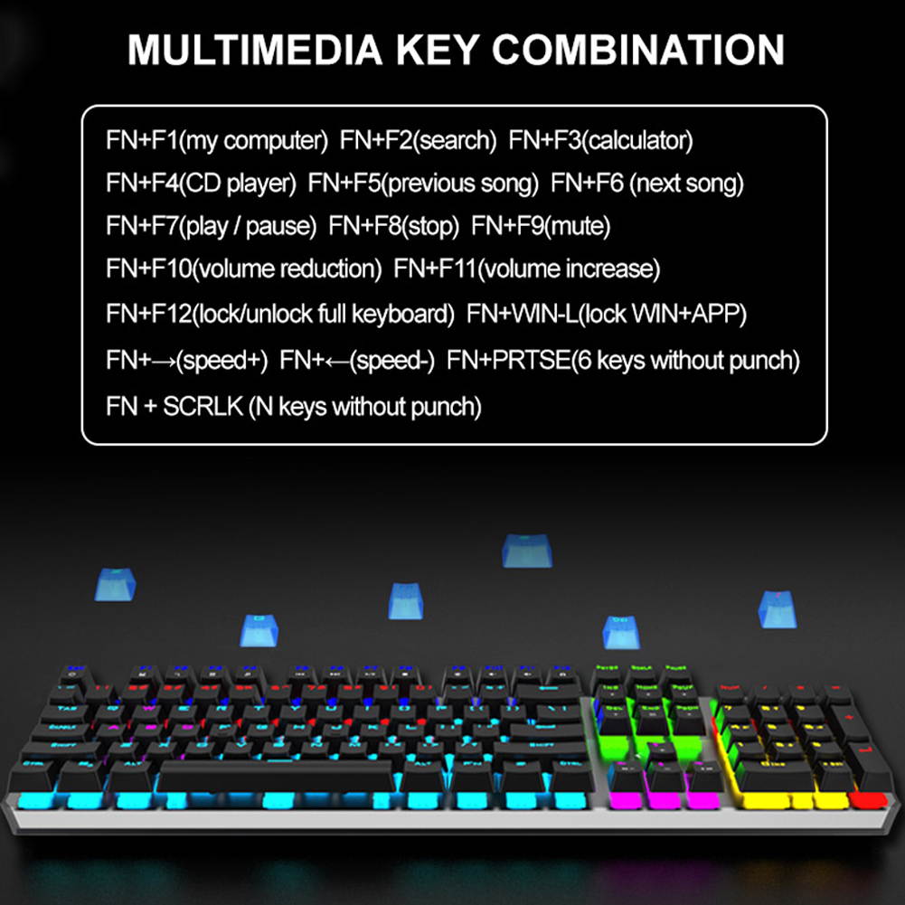 AULA F2066 II Wired Mechanical Gaming Keyboard with 104 Keys Support 6-key and N-key Mode Metal Panel Keyboard, Black