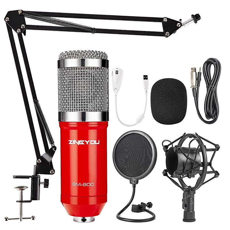 Condenser Microphone Bundle, BM-800 PC Microphone Professional Cardioid Studio Mic Set with Mic Suspension Scissor Arm, Shock Mount and Pop Filter for Studio Recording & Broadcasting (Aurora R