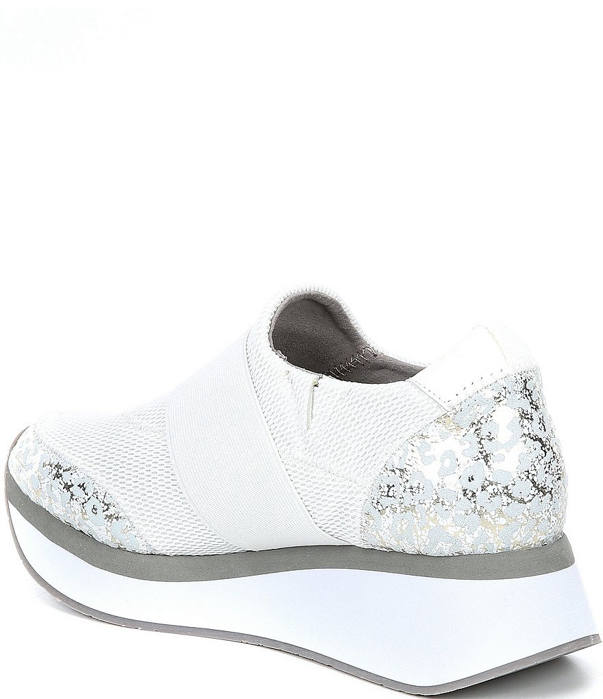 Donald Pliner Pelham Leopard Print Leather Stretch Mesh Wedge Slip On Sneakers