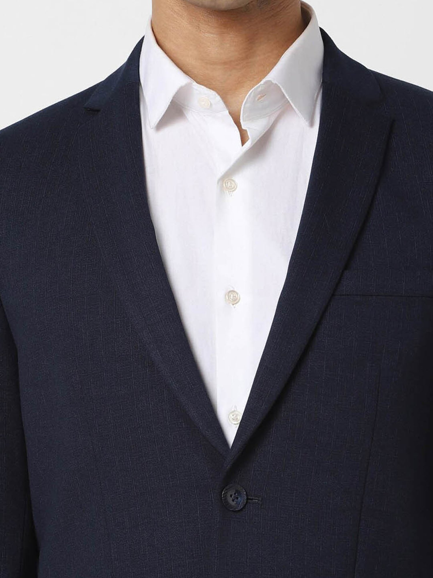 V Dot Navy Blue Skinny Fit Blazer