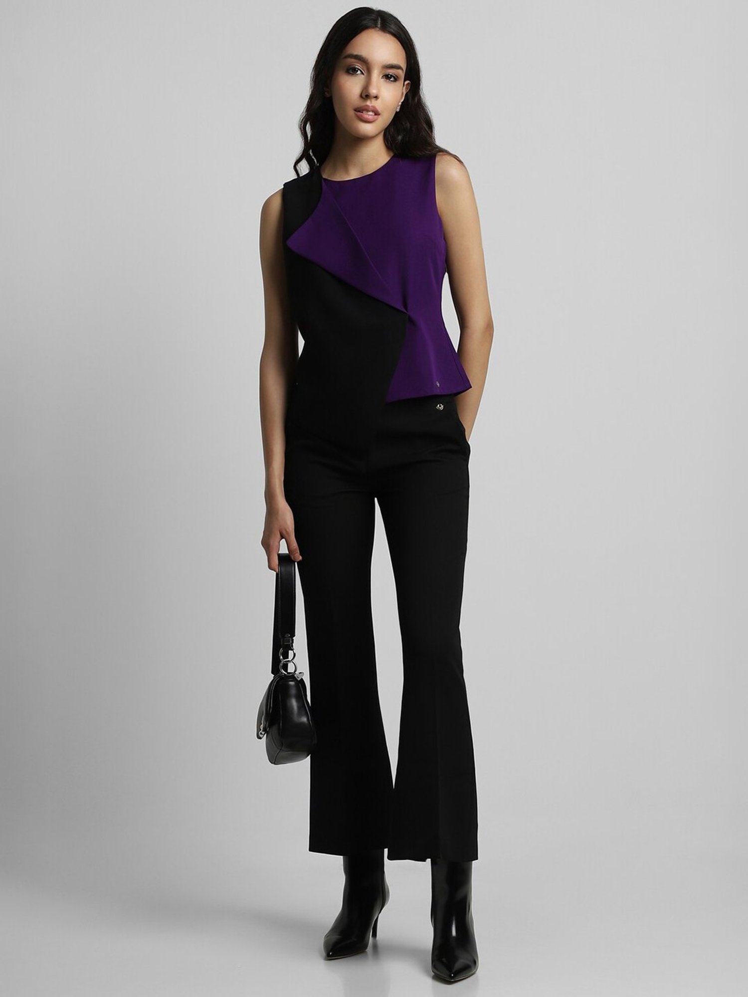 Allen Solly Purple & Black Color-Block Top