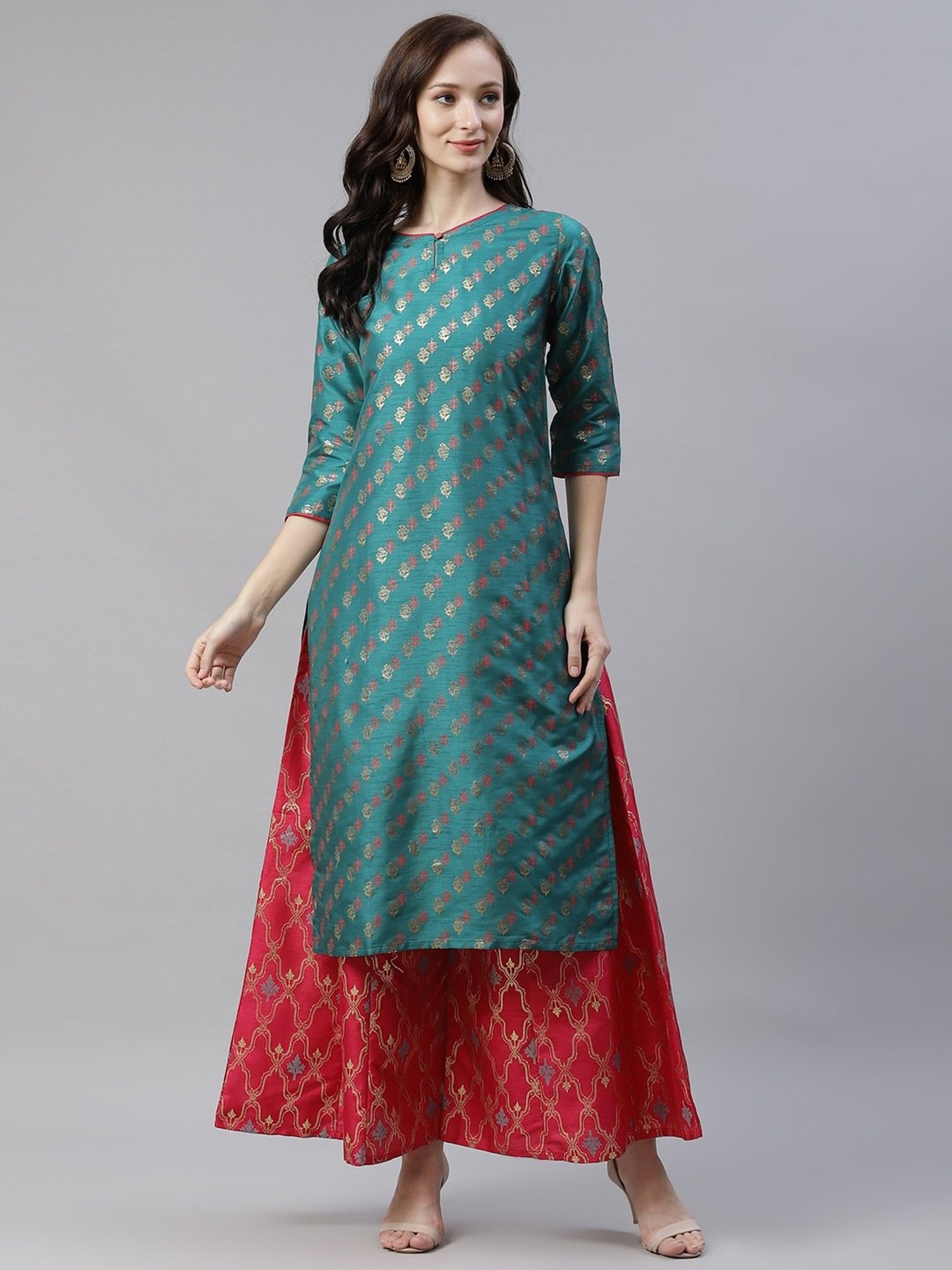 Ziyaa Green Printed Straight Kurta