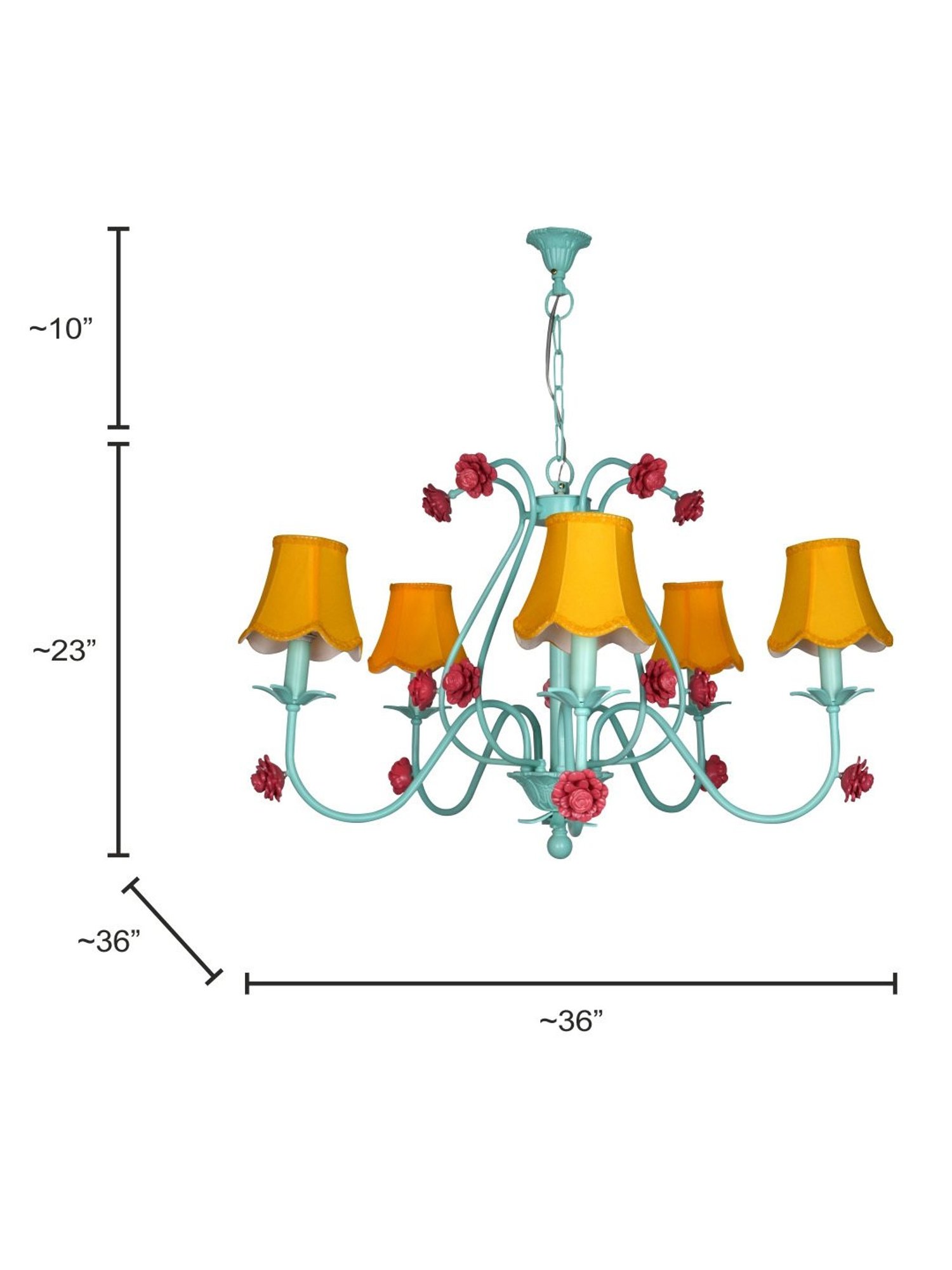 Fos Lighting 36-Inch Wide 5-Light Steel Ceiling Chandelier With Yellow Scallop Bell Fabric Shades
