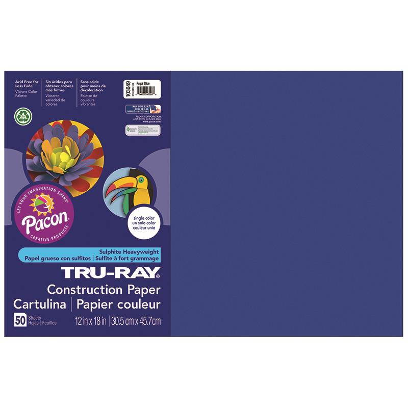 Tru-Ray Construction Paper, 76lb, 12 x 18, Royal Blue, 50/Pack 103049