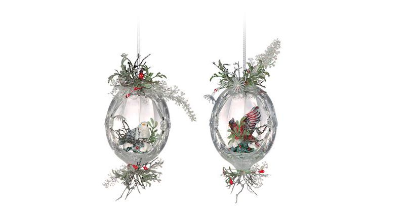 Christmas Central Pack of 6 Icy Crystal Christmas Oval Inlaid Bird Ornaments 5.5"