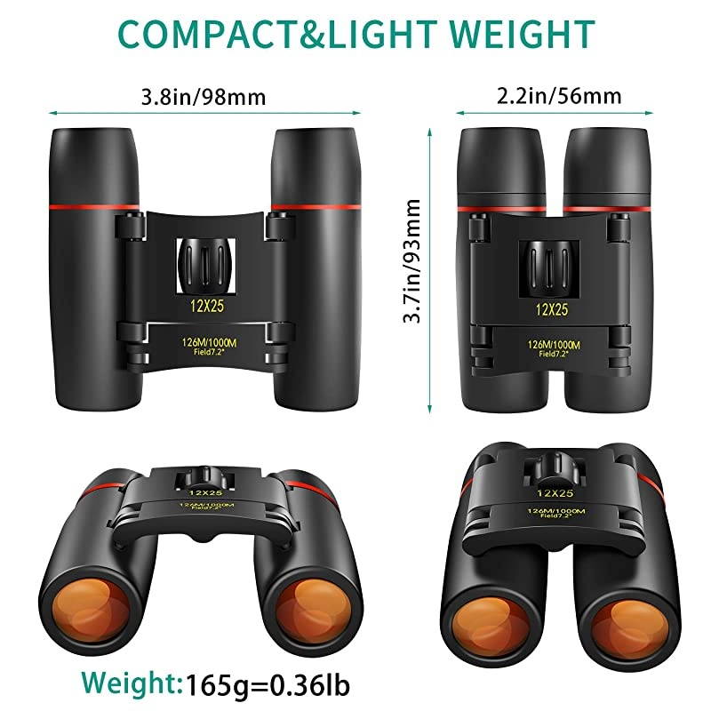 12X25 Small Pocket Binoculars Compact AdultsMini Kids Binoculars Boys for Bird WatchingConcert Theater Opera
