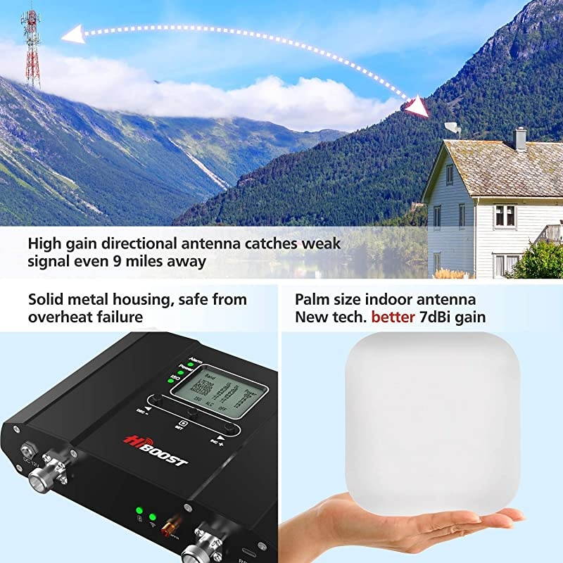 Cell Phone Signal Booster for Home Office, Signal Amplifier Up to 15,000 sq ft, All US Carriers-Verizon, AT&T, T-Mobile, Sprint, Cell Phone Signal Booster Kit with APP and LCD FCC Approved