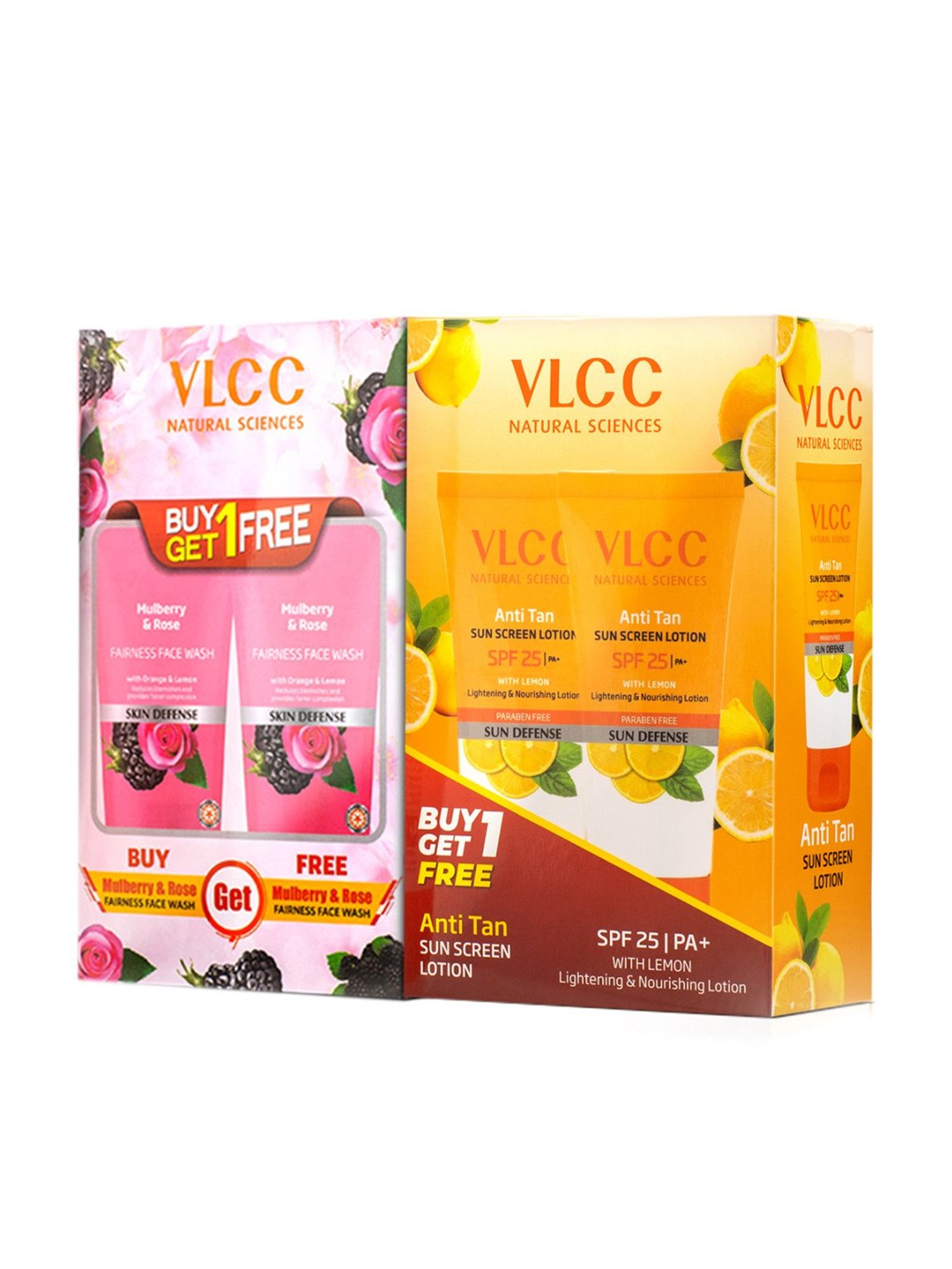 VLCC Mulberry & Rose Face Wash & Anti Tan Sunscreen Lotion SPF 25 PA+ Combo Pack - Buy 1 Get 1 Free