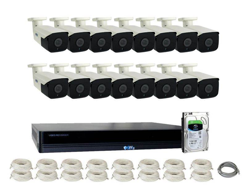 GW 4K Ultra HD 8MP PoE IP Camera Security System, 32CH NVR H.265 UHD 4K Output at 30fps Real Time, 24 x 4K WDR 8 Megapixel IP Bullet Cameras, 2.8~12mm Motorized Zoom Lens Weather Proof, Optional Audio
