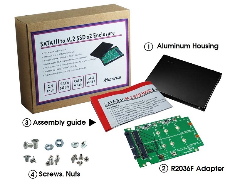 Innocard SATA III to M.2 SSD x2 RAID Card with 2.5" Aluminum Housing