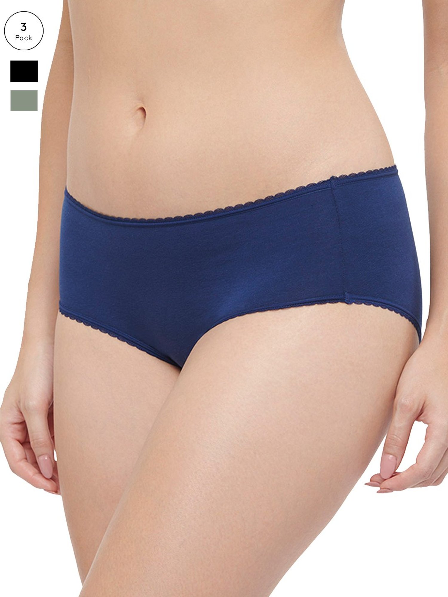 Triumph Black & Green Cotton Hipster Panties - Pack Of 3