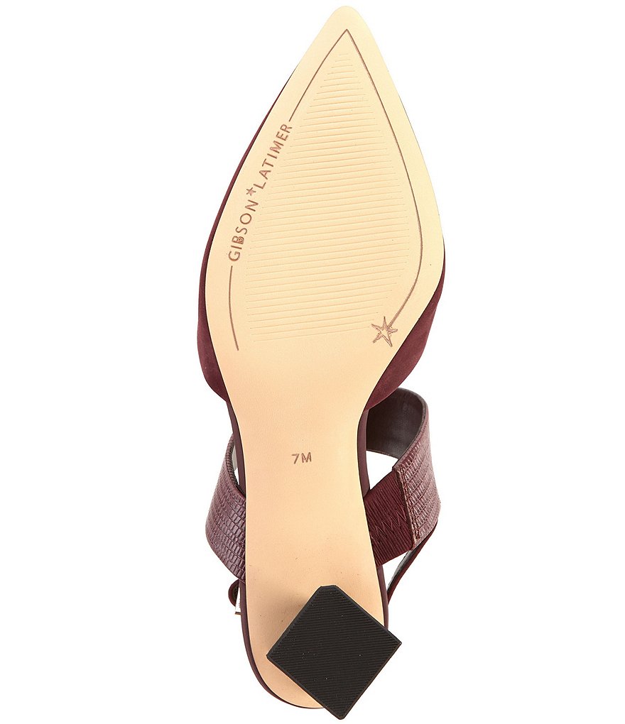 Gibson & Latimer Margo Croco Embossed Leather Suede Pointed Toe Block Heel Pumps