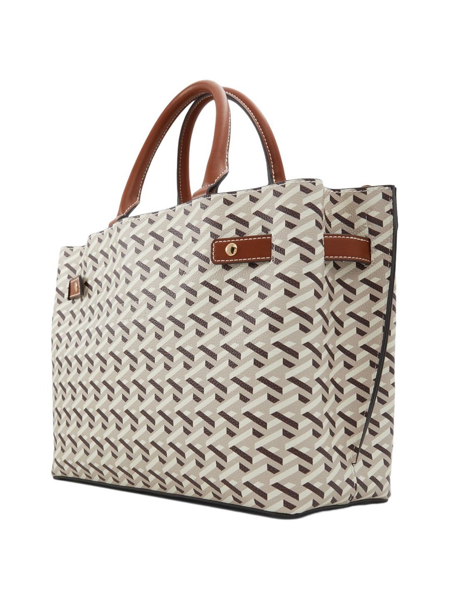 Call It Spring White & Brown Printed Large Satchel Handbag