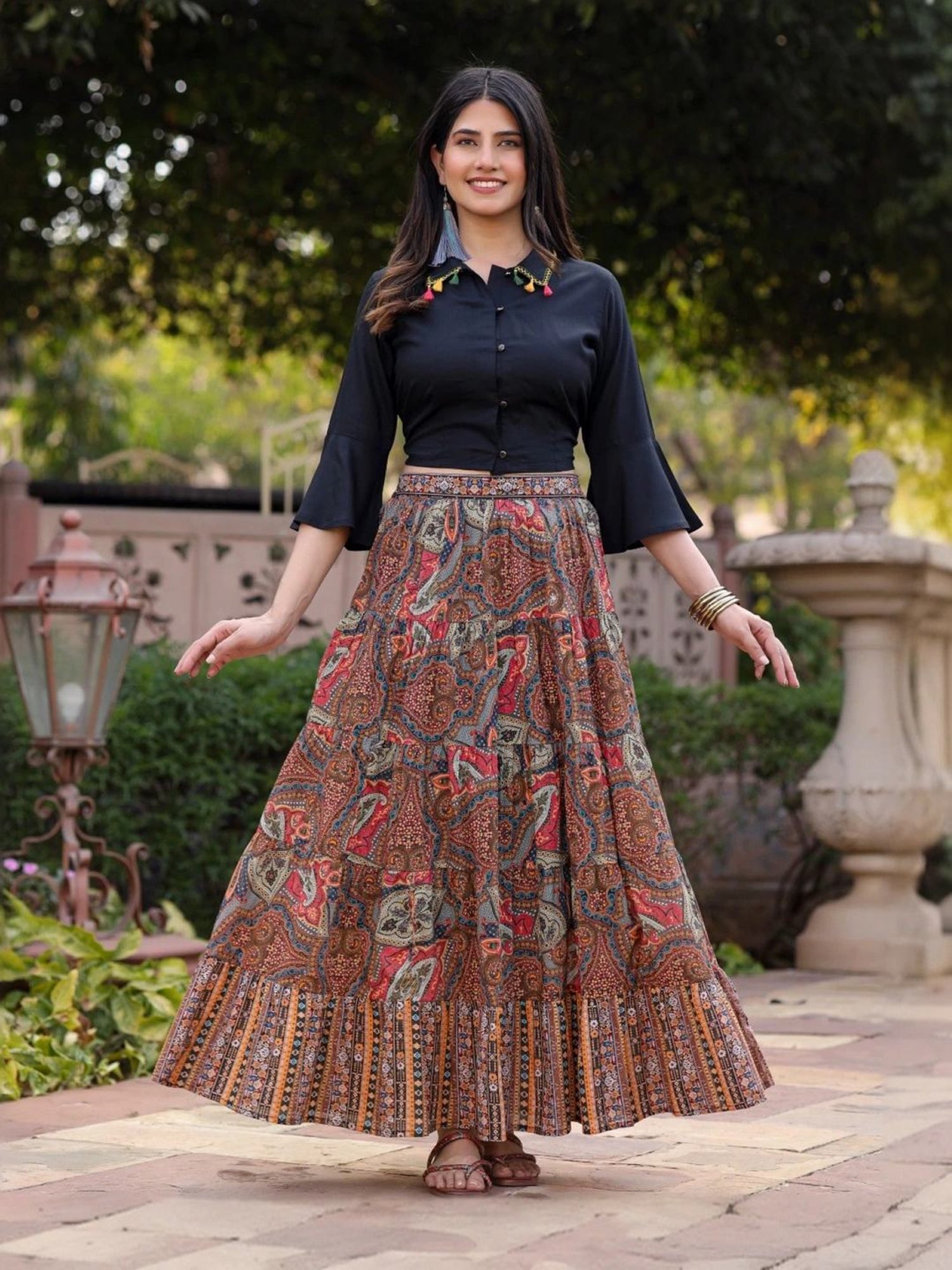 Juniper Multicolored Flare Fit Shirt Skirt Set