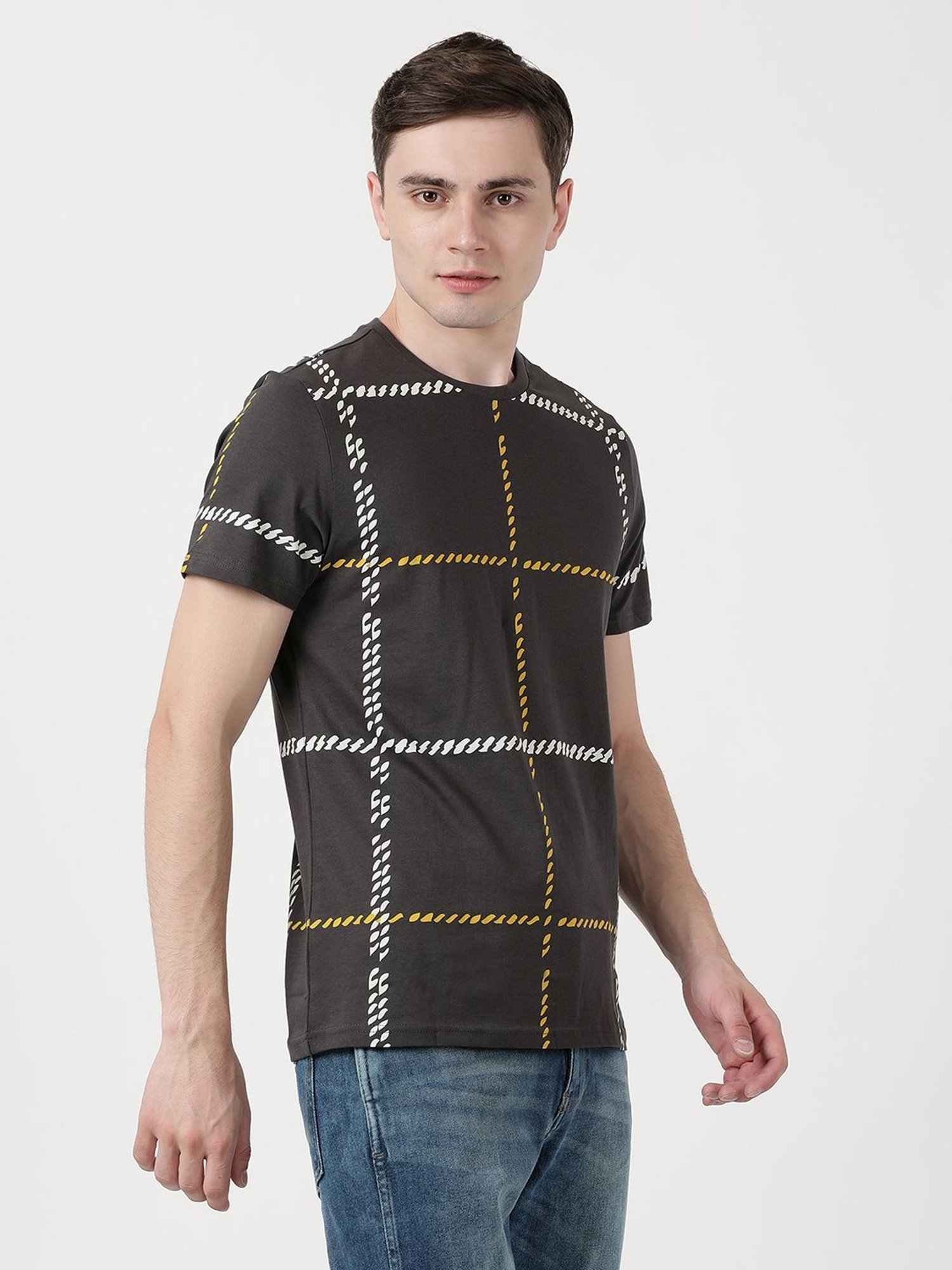 Wrangler Dark Grey Cotton Regular Fit Printed T-Shirt