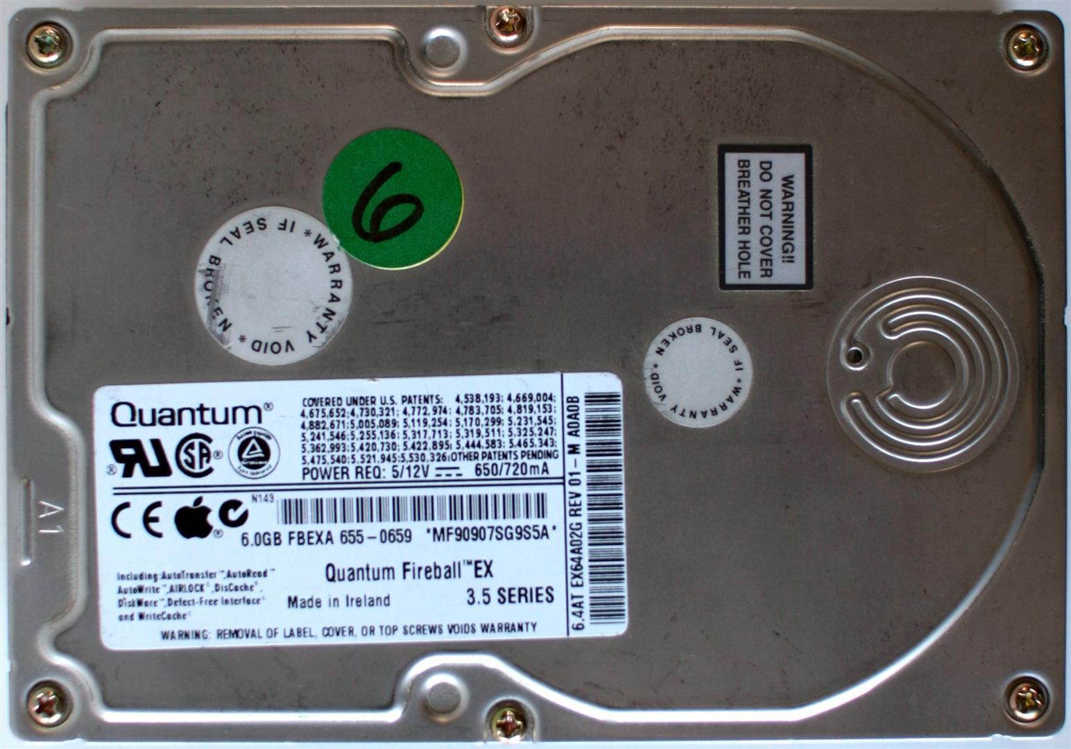 6.4GB FBEXA 655-0659,EX64A02G REV 01-M A0A0B,EX64A012 REV 01-C