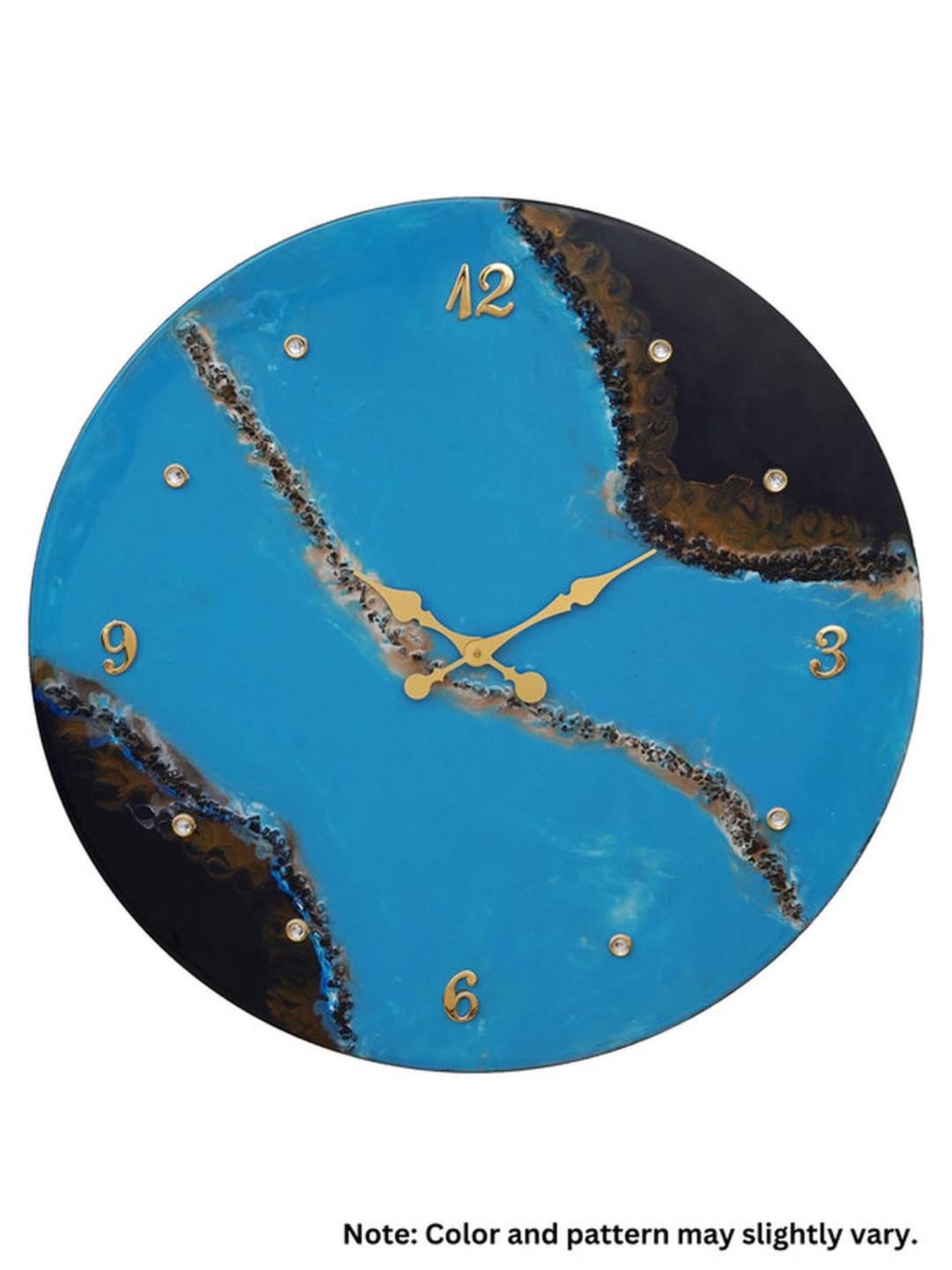 CHRONIKLE Blue Resin Beautiful Round Stone Art English Numbers Analog 24 Inches Wall Clock