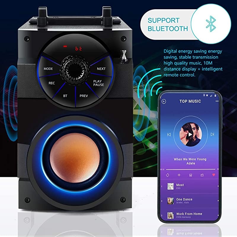 Portable Bluetooth Speakers with Subwoofer Rich Bass Wireless OutdoorIndoor Party Speakers MP3 Player Powerful Speaker Support Remote Control FM Radio for Phone Computer PC Home TV