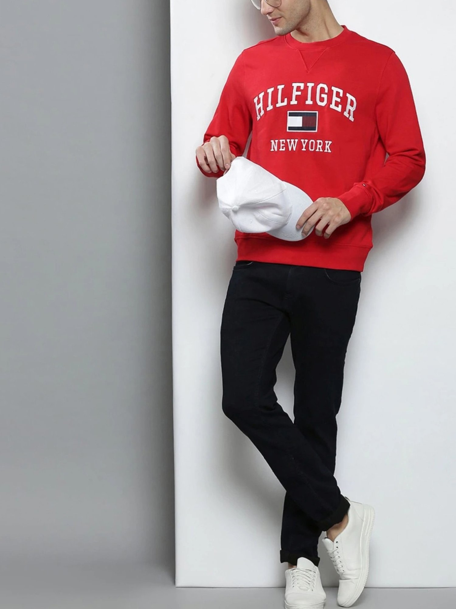 Tommy Hilfiger Red Cotton Regular Fit Graphic Sweater