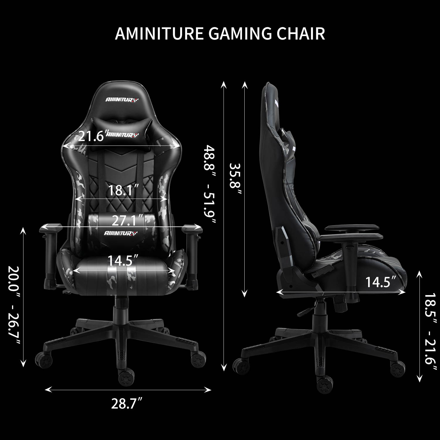 AMINITURE Gaming Chair Racing Style Ergonomic Computer Games Chairs Adjustable Armrest High Back PC Office Desk Chair Swivel Task Chair