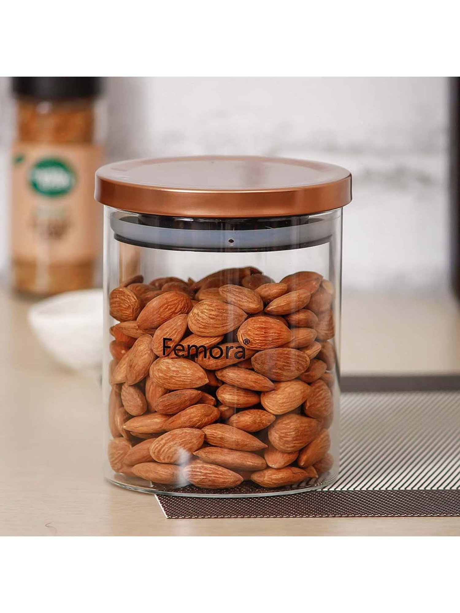 Femora Transparent & Brown Glass Storage Jar With Lid (0.5 L)-  Set of 3