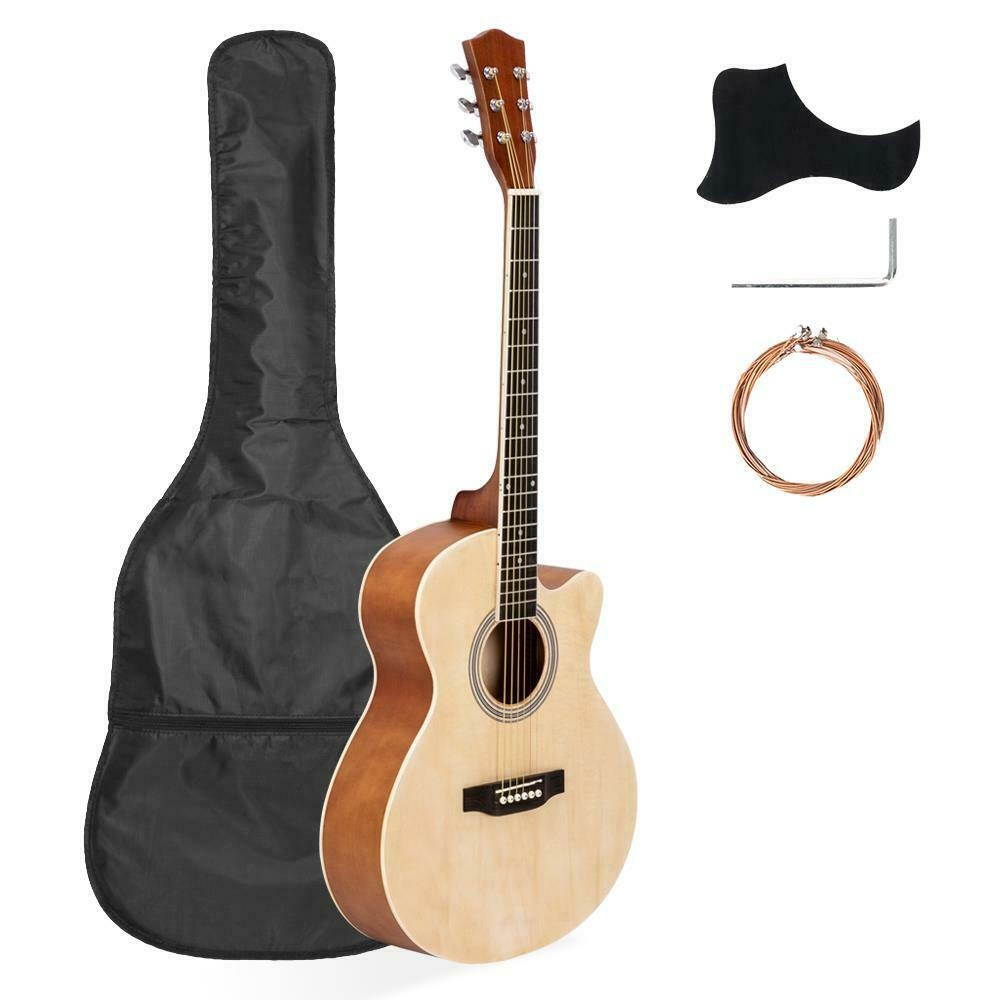 40" Practice Basswood Folk Cutaway Acoustic Guitar BurlywoodBag Tool