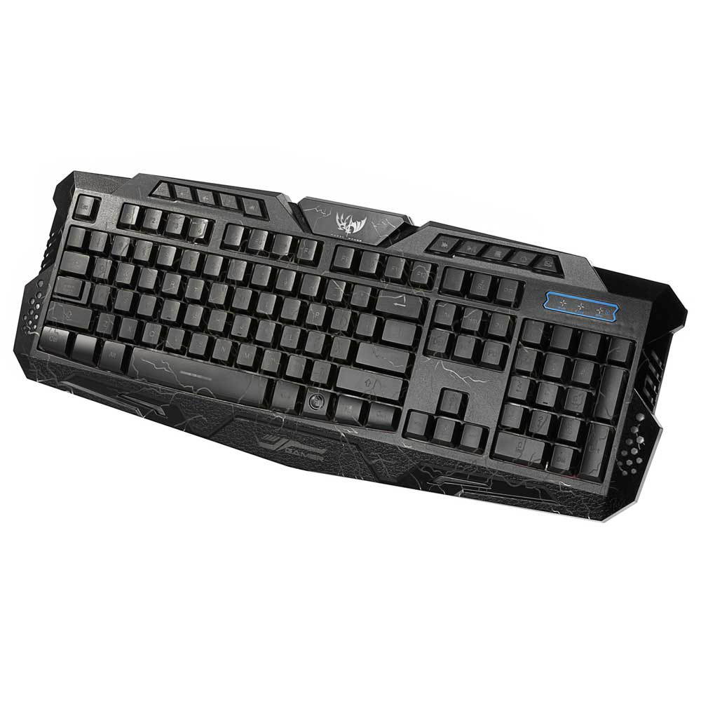 A878 114-Key LED Backlit Wired USB Gaming Keyboard with Cracking Pattern Black