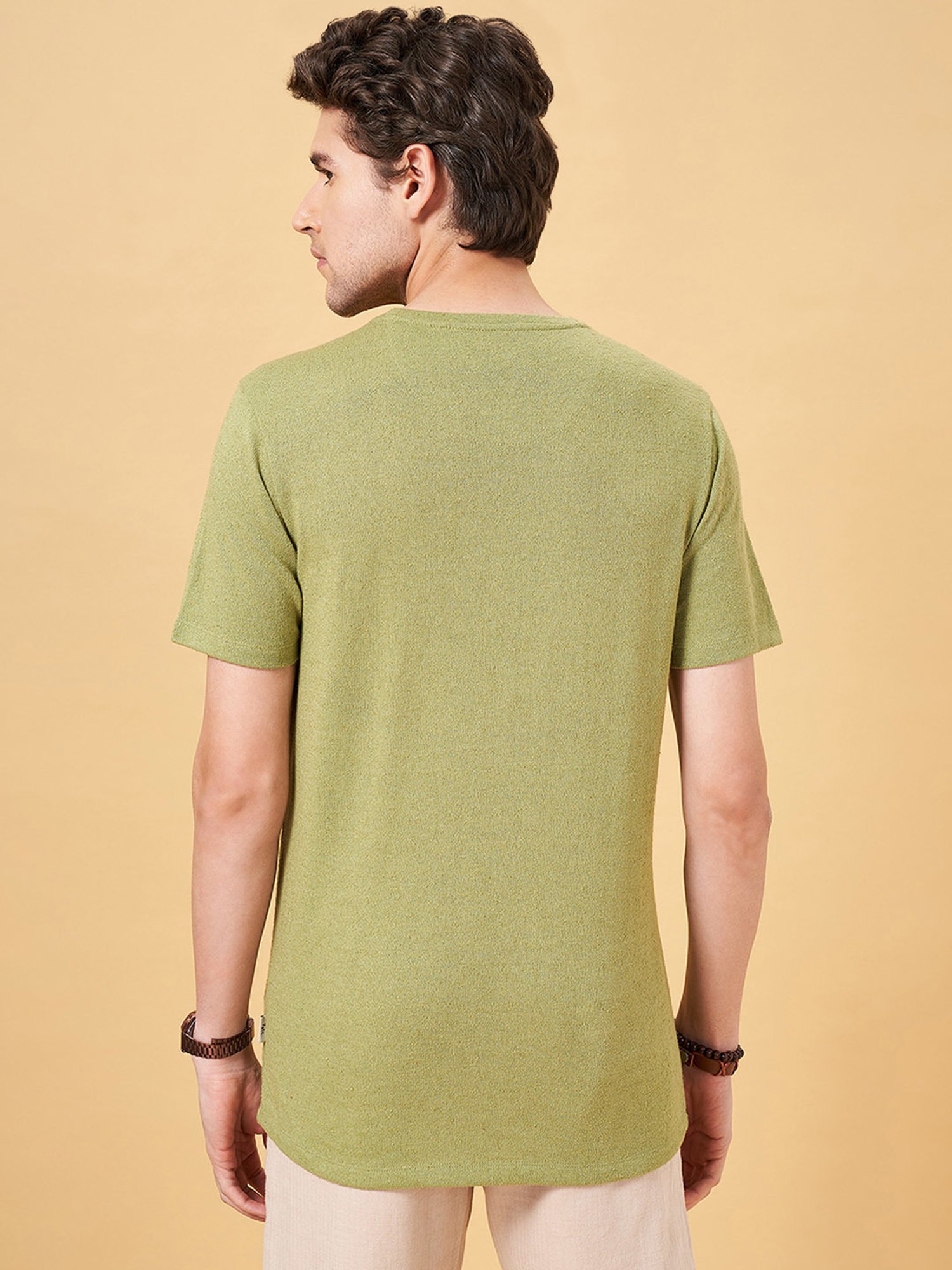 7 Alt by Pantaloons Sage Green Slim Fit Crew T-Shirt