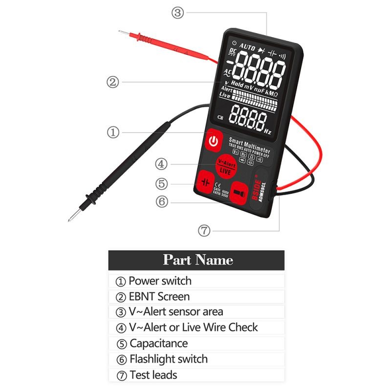 BSIDE 9999 Counts Smart Multimeter True RMS Digital Multimeter Measuring AC/DC Voltage Resistance Frequency with EBTN LCD Display DC/AC Voltage Meter Resistance Capacitance and Diode Tester
