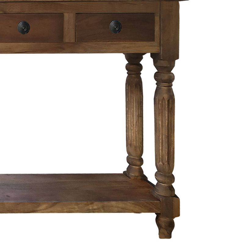 Traditional Wooden Console Table with 4 Drawers and Turned Legs Brown - The Urban Port