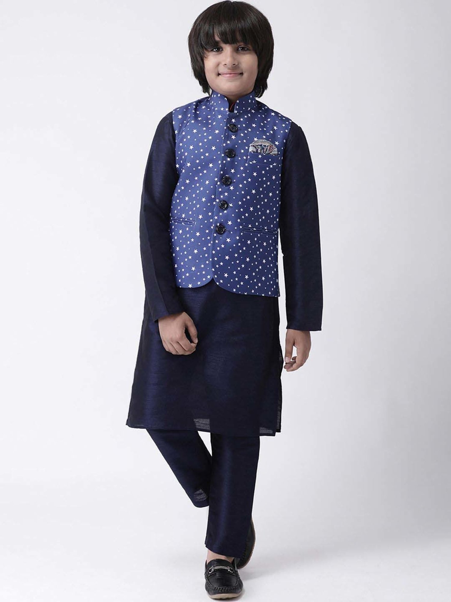 Hangup Plus Kids Navy Printed Full Sleeves Kurta Set