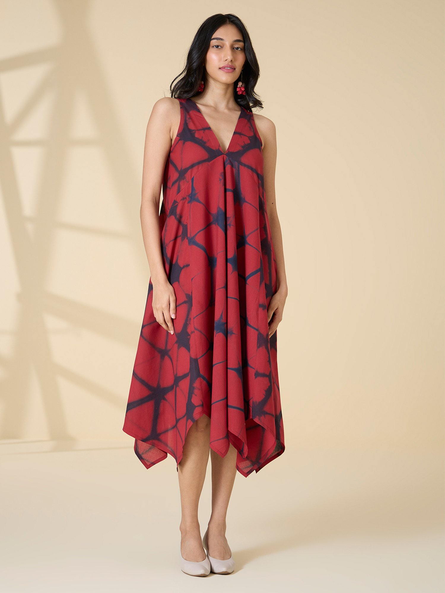 Okhai Red Cotton Tie-Dye Ethnic Dress