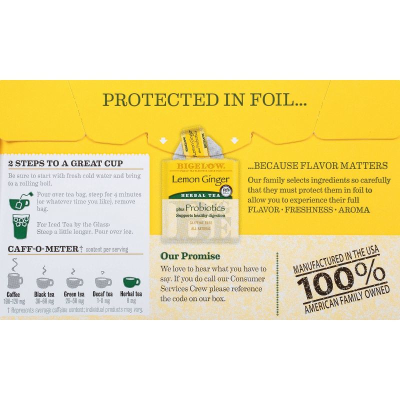 Bigelow Lemon Ginger Plus Probiotics Herbal Tea Bags - 18ct