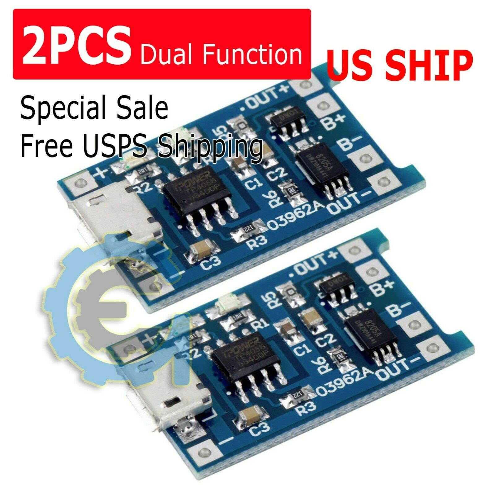 2pcs TP4056 5V 1A Micro USB 18650 Lithium Battery Charging and Protection Board