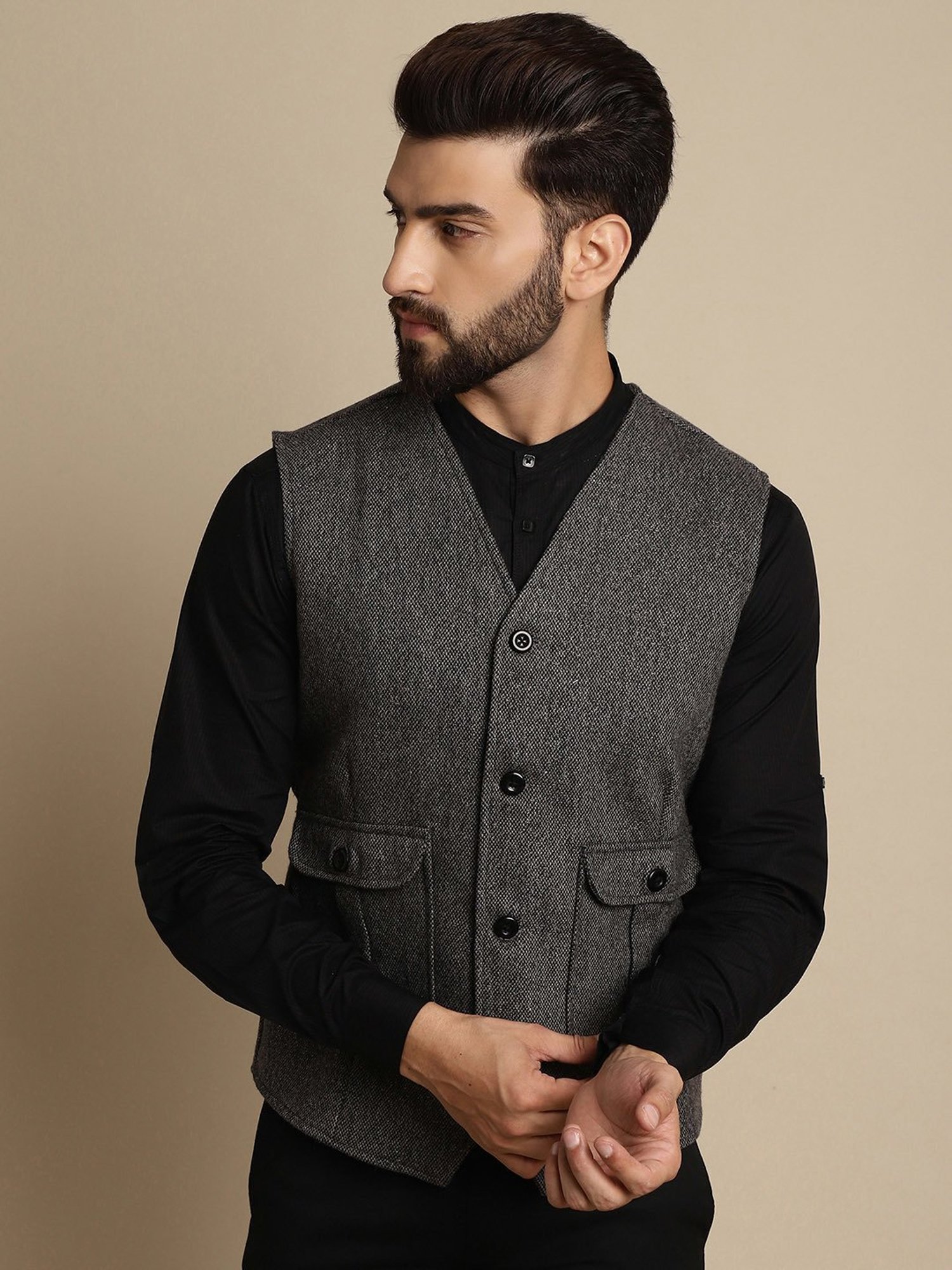 Even Dark Grey Regular Fit V Neck Waistcoat