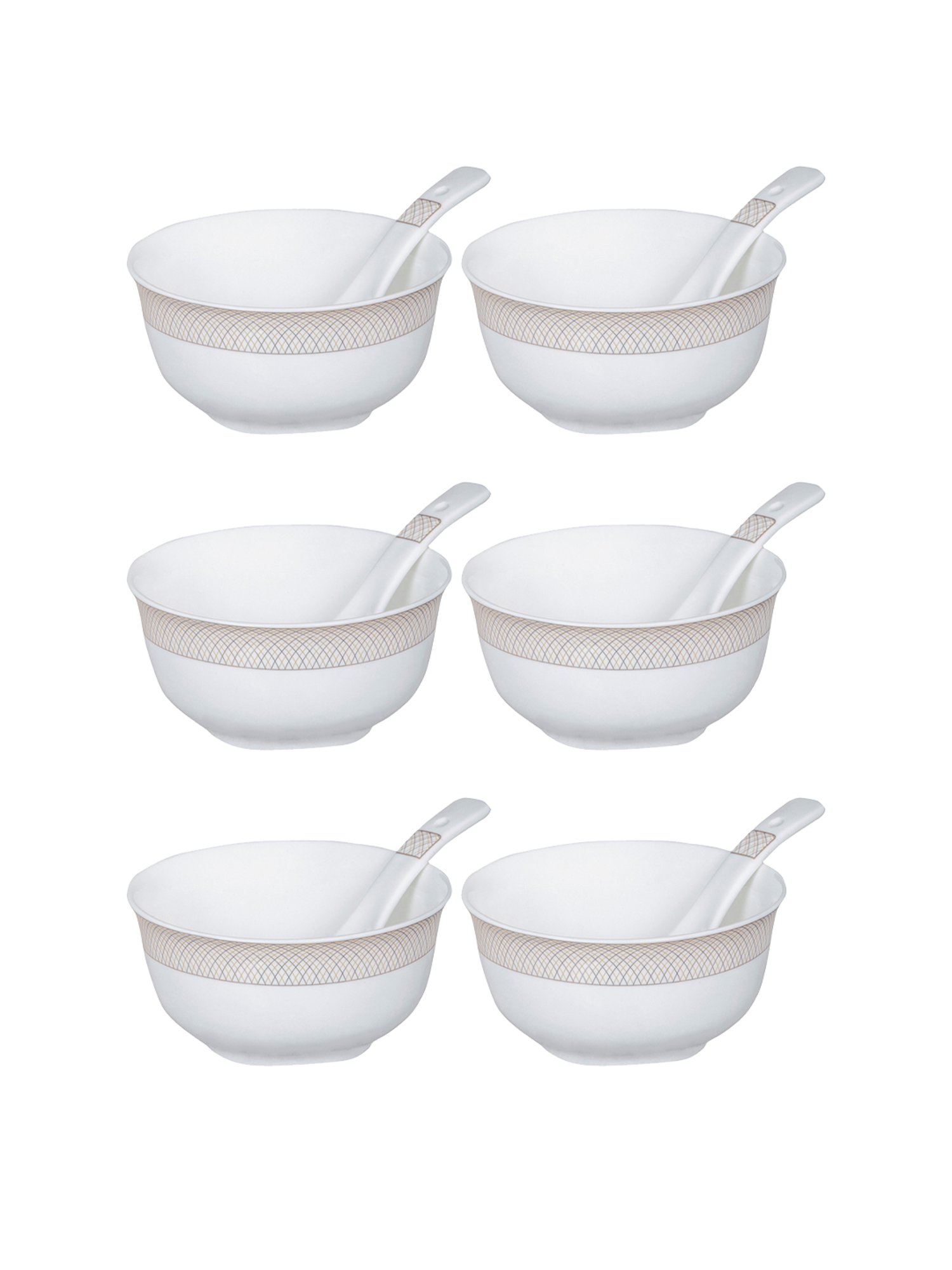 Goodhomes White Porcelain Soup Bowl with Spoon - Set of 6 (280ml)