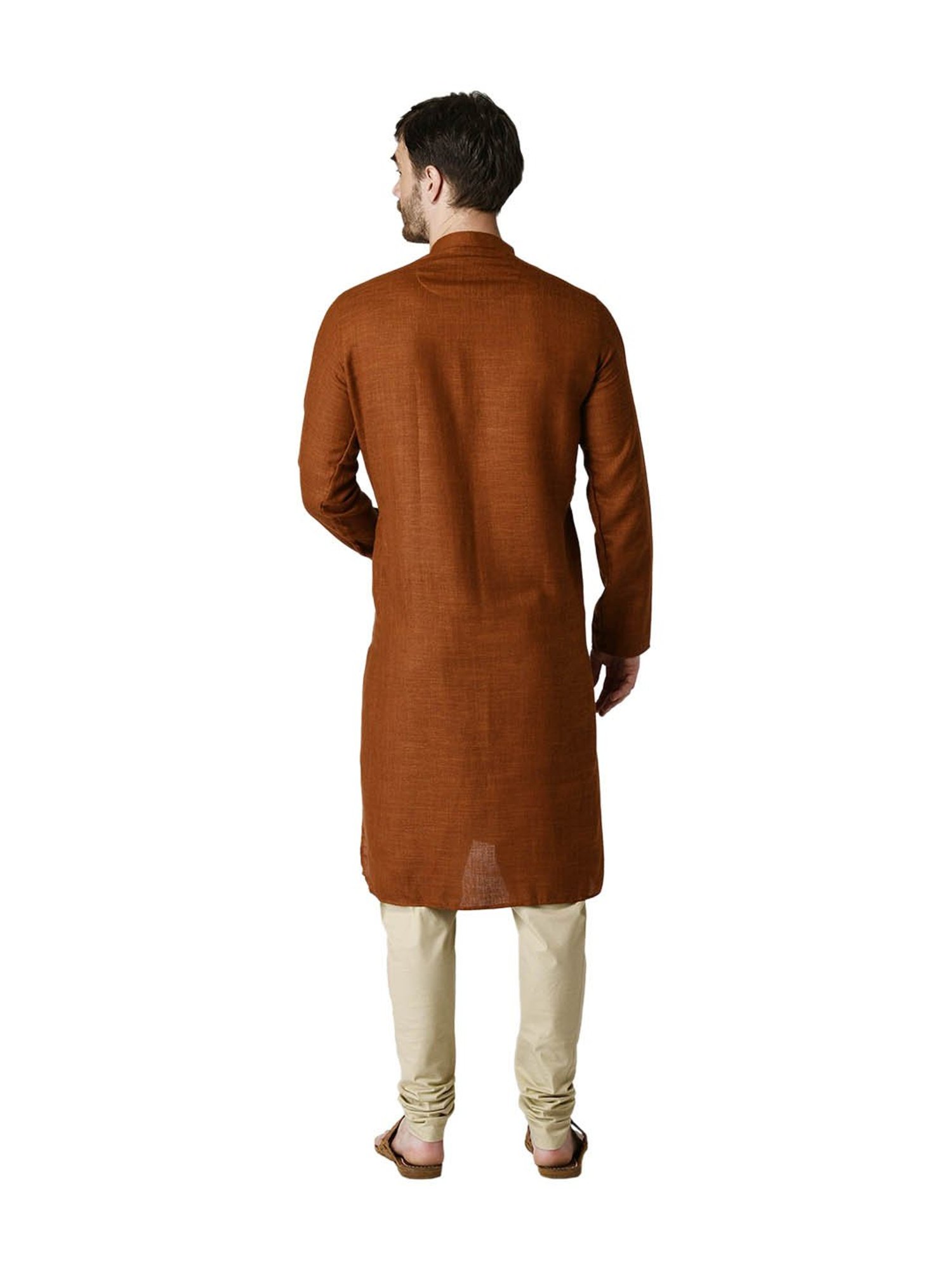 Tabard Dark Brown & Beige Solid Cotton Kurta & Churidar Set