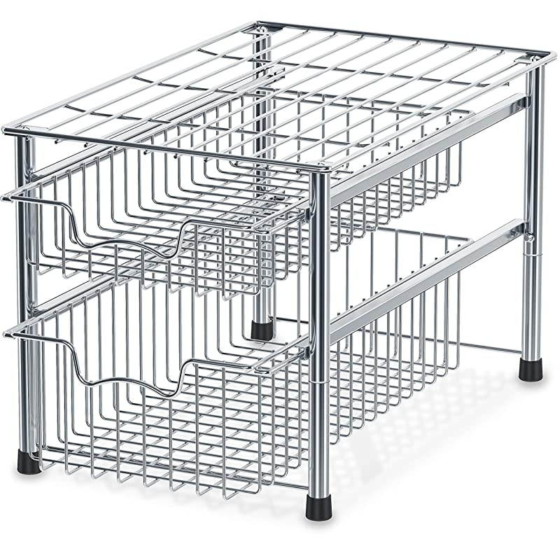 Stackable 2 Tier Sliding Basket Organizer Drawer Chrome