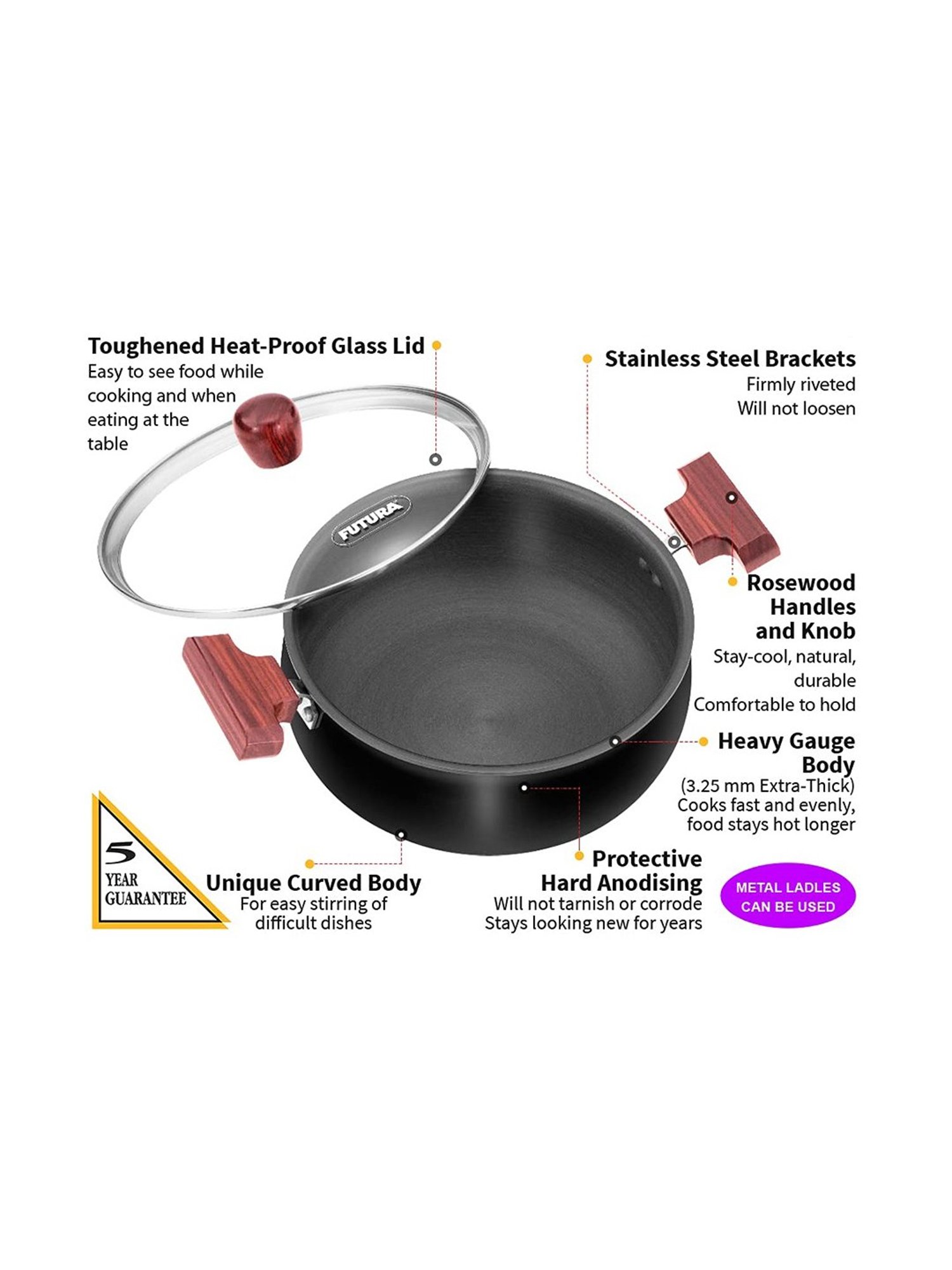 Wonderchef Ebony Hard Anodized Non-stick Biryani Handi with Lid