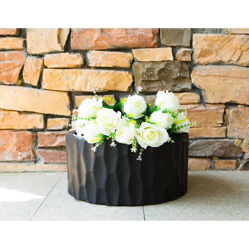 7.9" Kante Lightweight Concrete Retro Outdoor Low Planter Burnished Black - Rosemead Home & Garden, Inc.