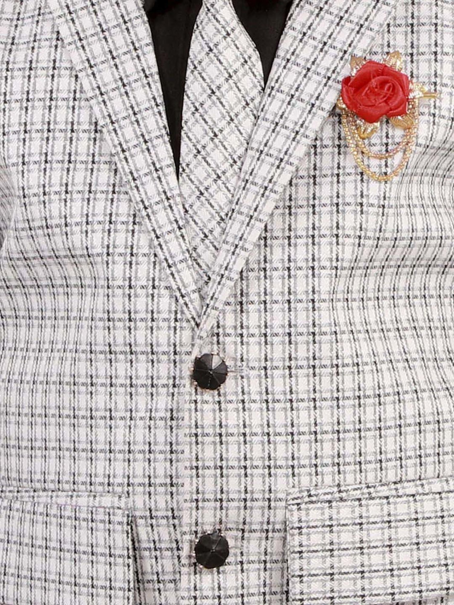 Fourfolds Boys White Checks Full Sleeves Clothing Set