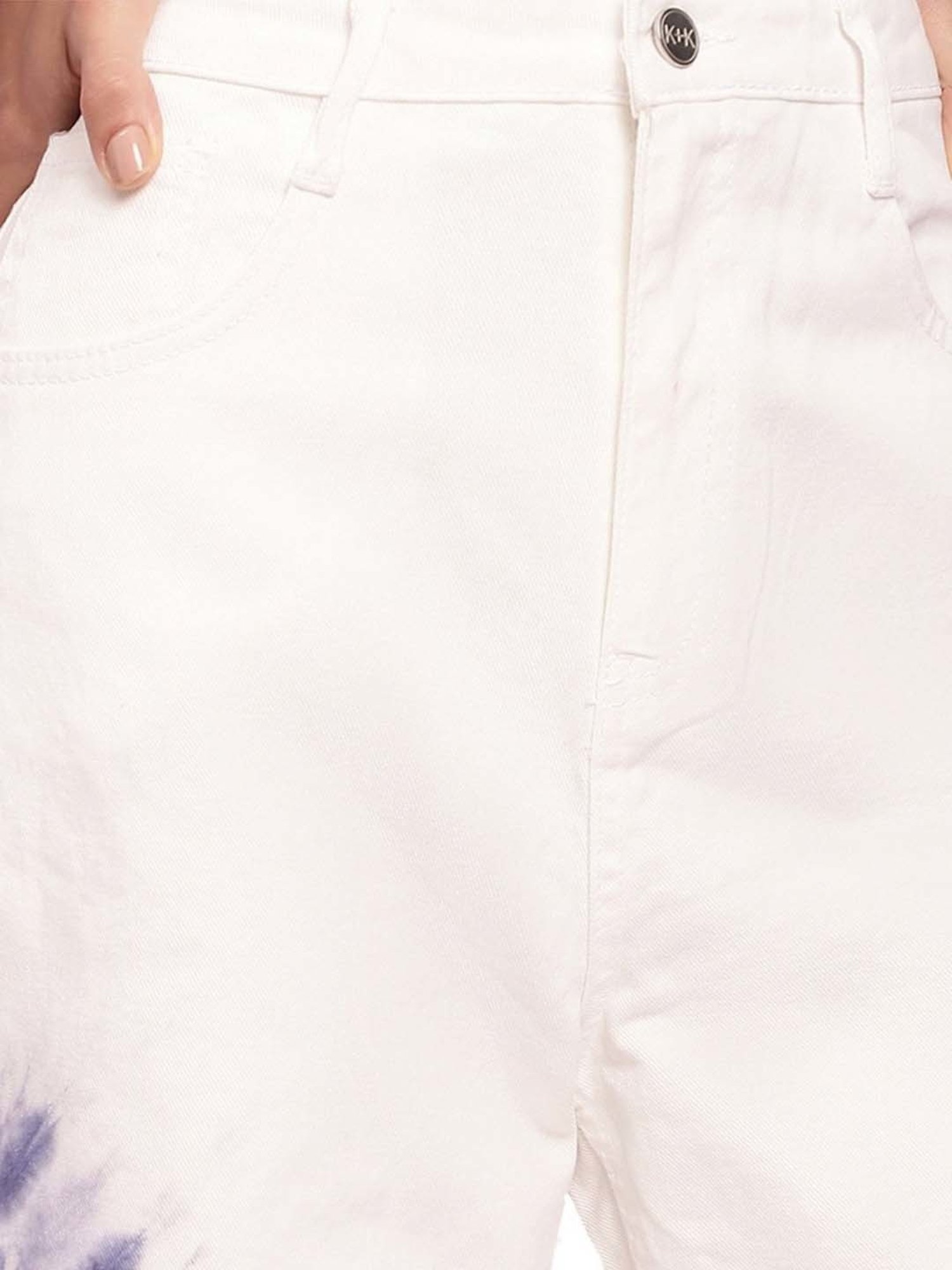 KENDALL + KYLIE White Cotton Printed Mid Rise Jeans