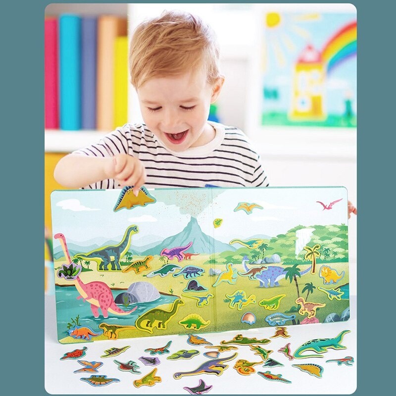 3D Montessori Scene Puzzle Children's Educational Toys Animal Traffic Dinosaur Magnetic Puzzle For Kids Boys Girl Gift 2-5 years