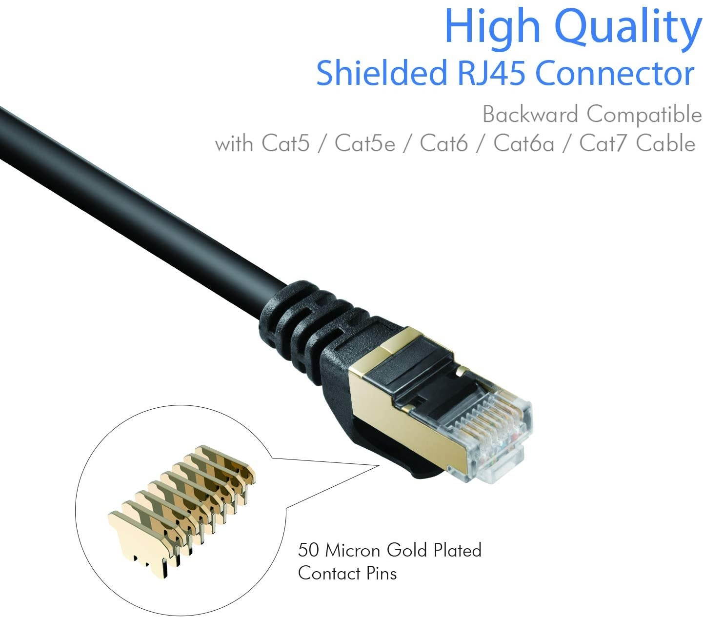 Cat 8 Ethernet Cable 25 ft Shielded, 26AWG Lastest 40Gbps 2000Mhz SFTP Patch Cord, Heavy Duty High Speed Cat8 LAN Network RJ45 Cable- in Wall, Outdoor, Weatherproof Rated for Router, Modem, Gaming