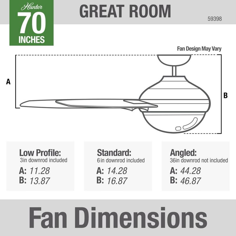 70" Warrant Ceiling Fan with Wall Control Nickel (Includes LED Light Bulb) - Hunter Fan