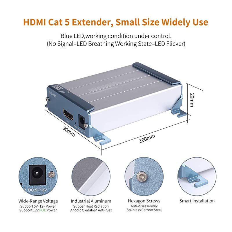 HDMI KVM USB Extender with POE  80m 262ft HDMI RJ45 Transmitter and Receiver Adapter by Cat5 Cat6 Ethernet LAN Cable Support 1080P Full HD AV Signal Lossless No Delay