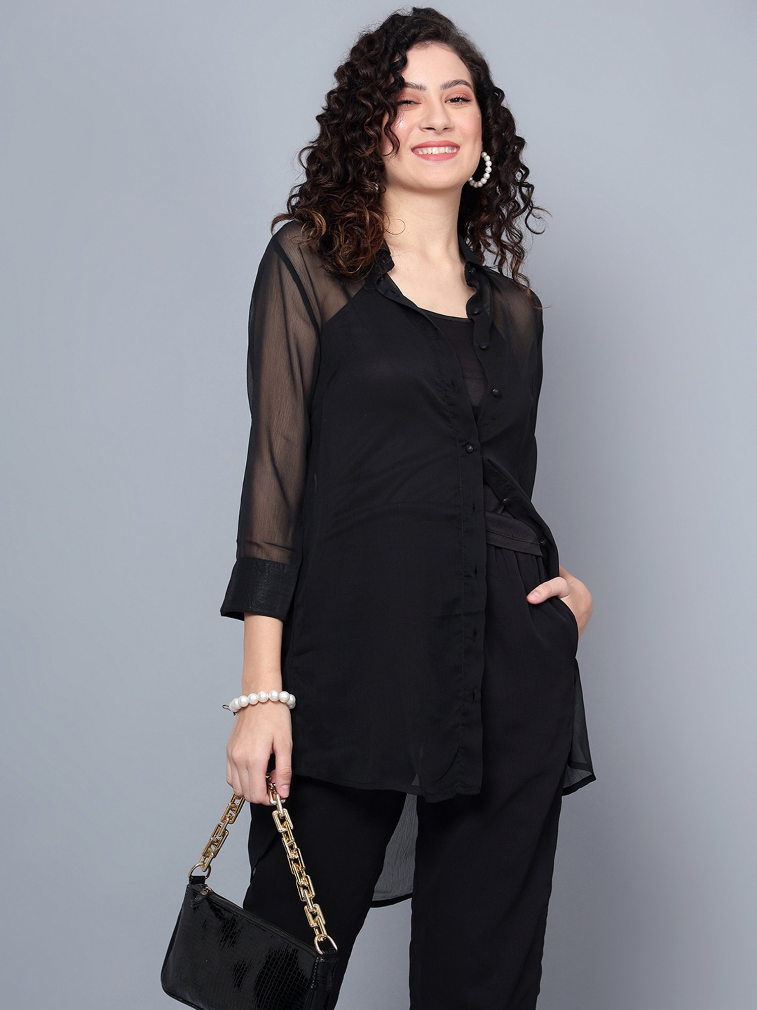 Anvi Be Yourself Black Mid Rise Trousers