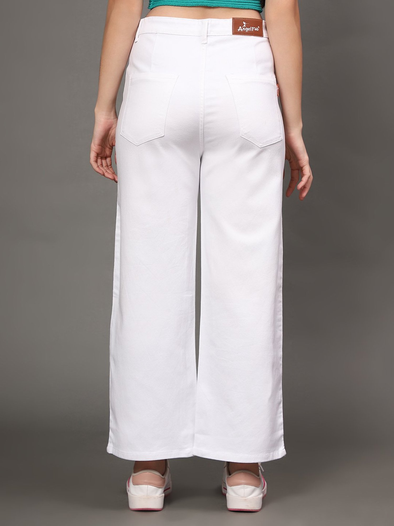 Angelfab White Cotton Relaxed Fit High Rise Jeans